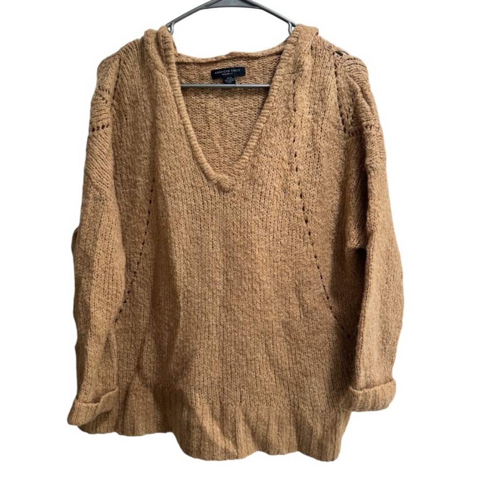 American Eagle Jegging Fit Hooded Wool Blend Sweater Size Medium, Tan